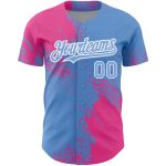 Custom Name and Number Personalized 3D Pattern Brush Stroke Baseball Jersey - Light Blue Pink-White Design Personalized Light