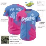 Custom Name and Number Personalized 3D Pattern Brush Stroke Baseball Jersey - Light Blue Pink-White Design Personalized Light