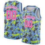 Custom Name Number Basketball Jersey - Personalized 3D Grunge Art Design in Light Blue Pink White Colors Personalized Light