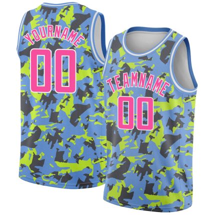 Custom Name Number Basketball Jersey - Personalized 3D Grunge Art Design in Light Blue Pink White Colors Personalized Light