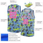 Custom Name Number Basketball Jersey - Personalized 3D Grunge Art Design in Light Blue Pink White Colors Personalized Light