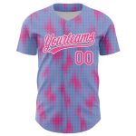 Custom Name and Number Baseball Jersey with Light Blue Pink-White 3D Halftone Dots Design - Personalized Team Apparel Personalized
