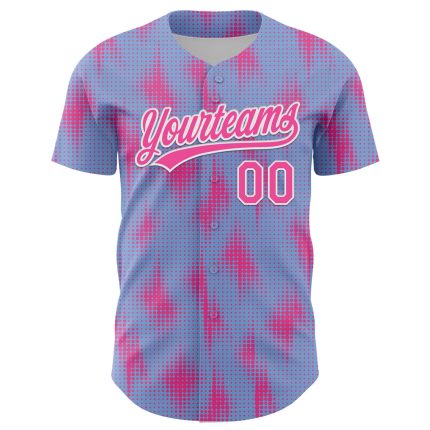 Custom Name and Number Baseball Jersey with Light Blue Pink-White 3D Halftone Dots Design - Personalized Team Apparel Personalized