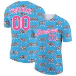 Custom Name and Number Tiger Performance T-Shirt - Personalized 3D Light Blue Pink-White Design Personalized Light Blue Pink-White