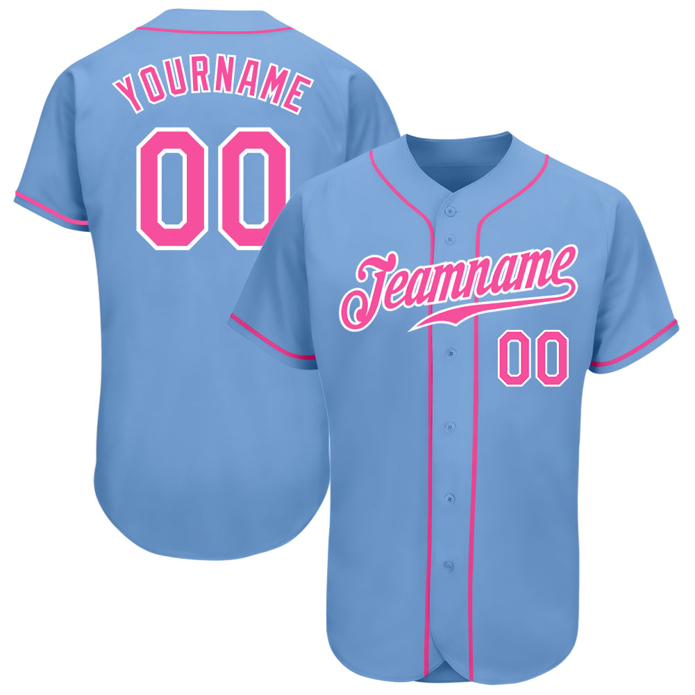 Custom Name and Number Baseball Jersey - Personalized Light Blue Pink-White Authentic Team Jersey Personalized Light Blue