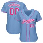 Custom Name and Number Baseball Jersey - Personalized Light Blue Pink-White Authentic Team Jersey Personalized Light Blue
