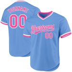 Custom Name and Number Light Blue Pink-White Authentic Throwback Baseball Jersey Personalized Light Blue Pink-White Authentic