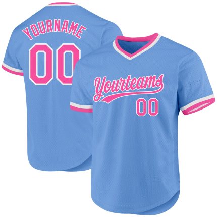 Custom Name and Number Light Blue Pink-White Authentic Throwback Baseball Jersey Personalized Light Blue Pink-White Authentic