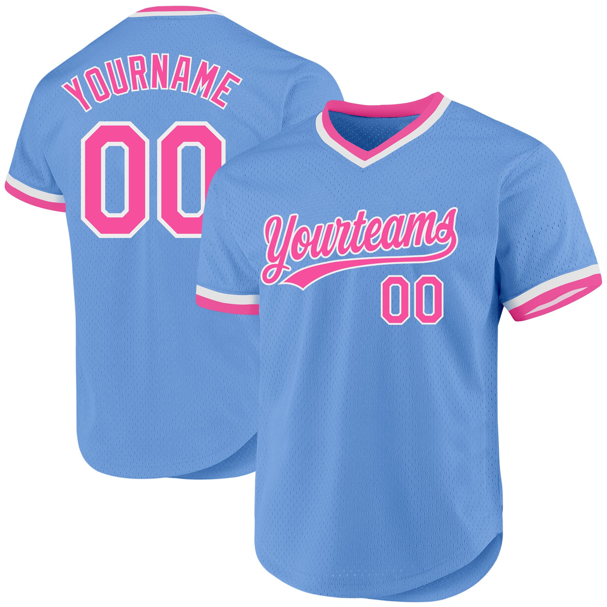 Custom Name and Number Light Blue Pink-White Authentic Throwback Baseball Jersey Personalized Light Blue Pink-White Authentic