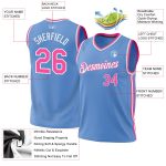 Personalized Light Blue Pink White Basketball Jersey - Authentic Throwback Style Personalized Light Blue Pink-White Authentic