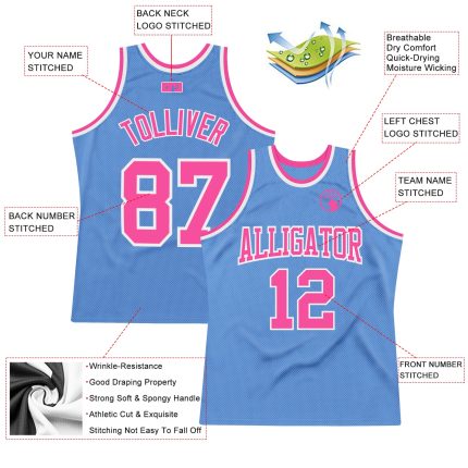 Custom Personalized Basketball Jersey with Name and Number - Light Blue Pink-White Authentic Throwback Design Personalized