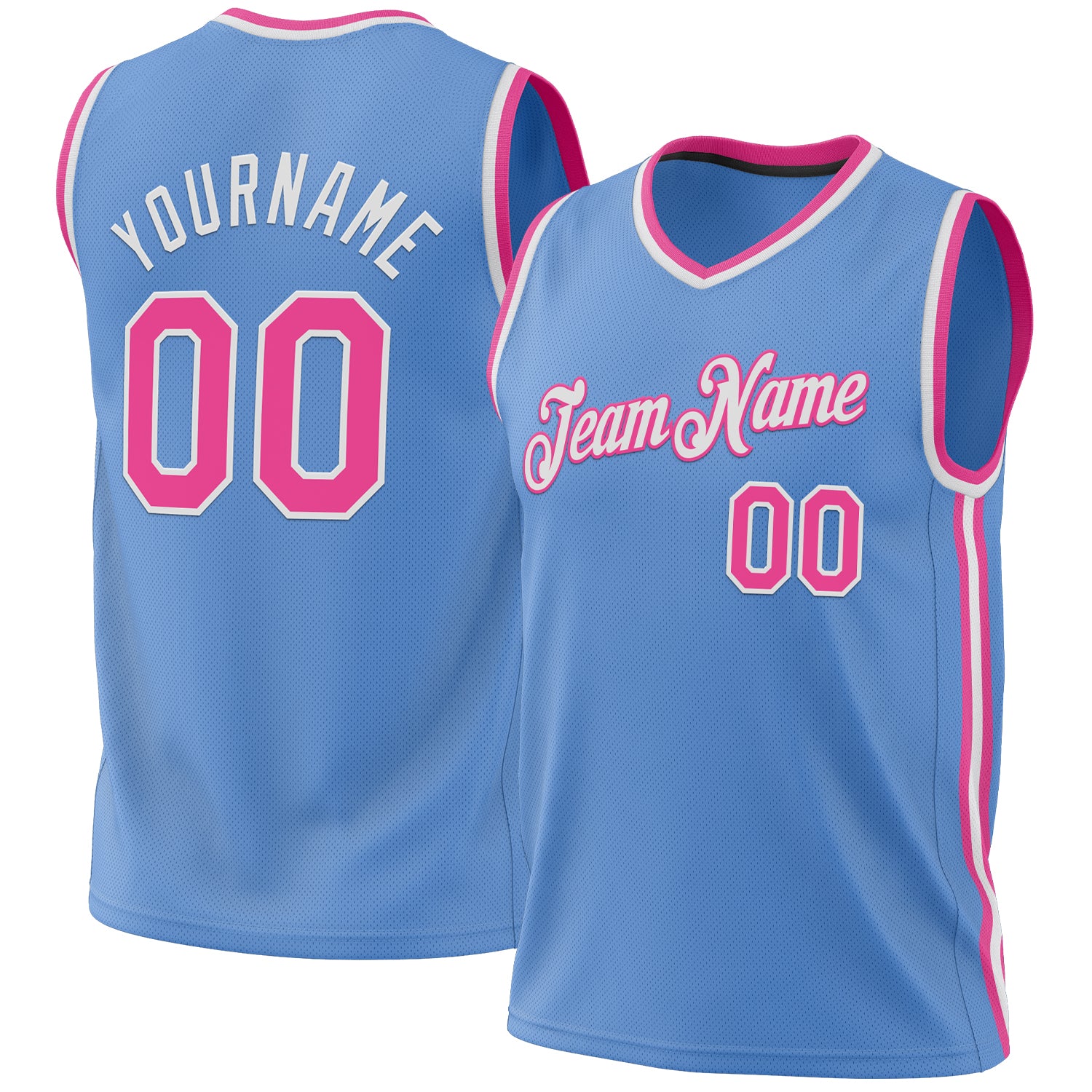 Personalized Light Blue Pink White Basketball Jersey - Authentic Throwback Style Personalized Light Blue Pink-White Authentic