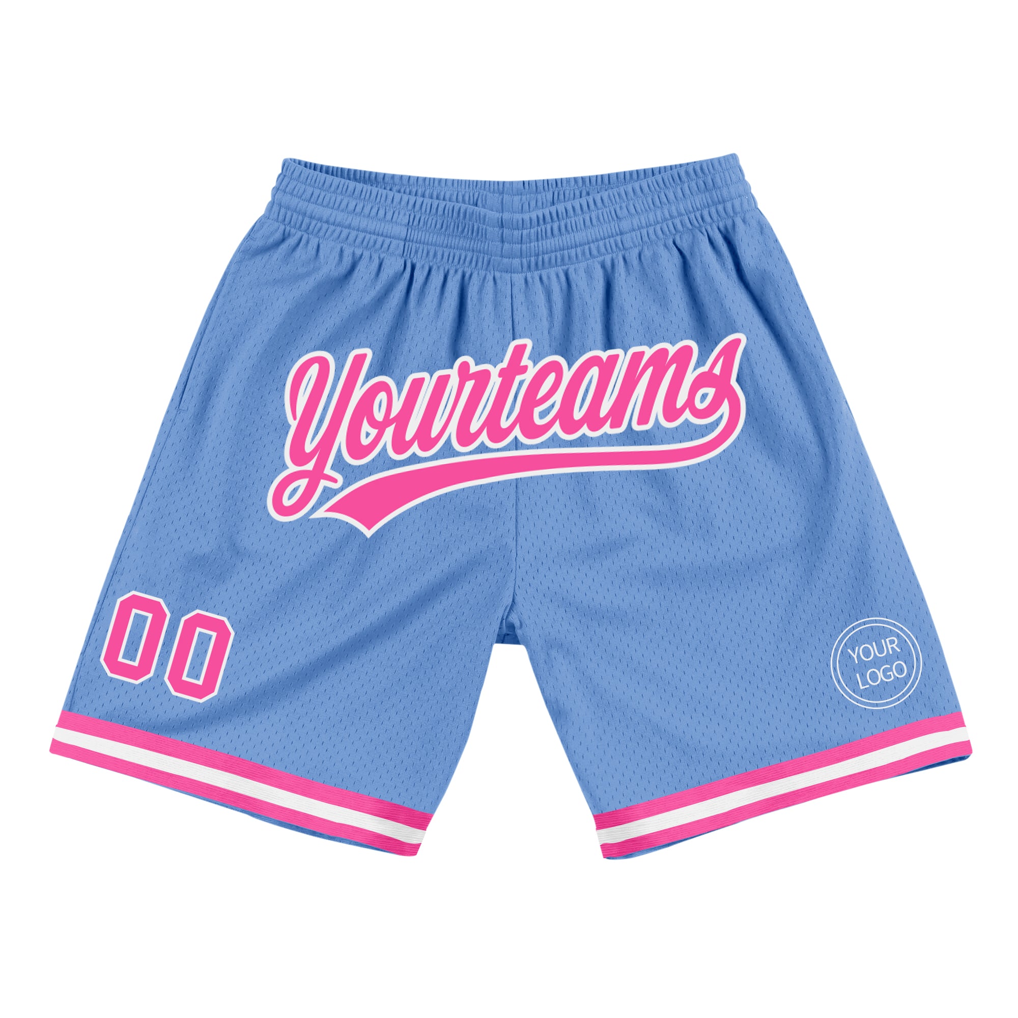 Personalized Light Blue Pink White Basketball Shorts for Men - Authentic Throwback Style Personalized Light Blue Pink-White