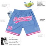 Personalized Light Blue Pink White Basketball Shorts for Men - Authentic Throwback Style Personalized Light Blue Pink-White
