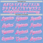 Personalized Light Blue Pink White Varsity Letterman Bomber Jacket Full-Snap Casual Outerwear Personalized Light Blue Pink-White