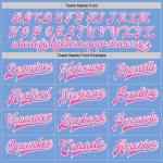Custom Team Bomber Jacket - Personalized Light Blue Pink-White Varsity Letterman with Custom Name and Number Full-Snap Personalized