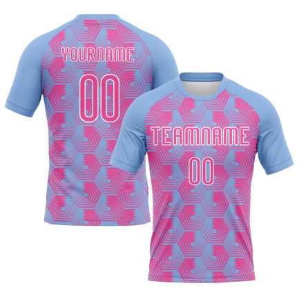 Personalized Geometric Shape Volleyball Jersey - Light Blue Pink-White Sublimation Uniform Personalized Light Blue Pink-White