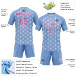 Custom Name Number Volleyball Jersey - Personalized Light Blue Pink-White Geometric Shape Uniform Personalized Light Blue