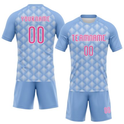 Custom Name Number Volleyball Jersey - Personalized Light Blue Pink-White Geometric Shape Uniform Personalized Light Blue
