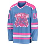 Personalized Light Blue Pink Hockey Jersey for Kids - Custom Sports Apparel Personalized Light Blue Pink-White Hockey Jersey