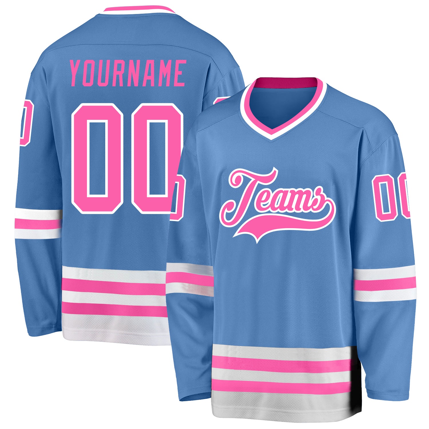 Custom Name and Number Light Blue Pink-White Hockey Jersey Personalized Team Apparel Personalized Light Blue Pink-White Hockey