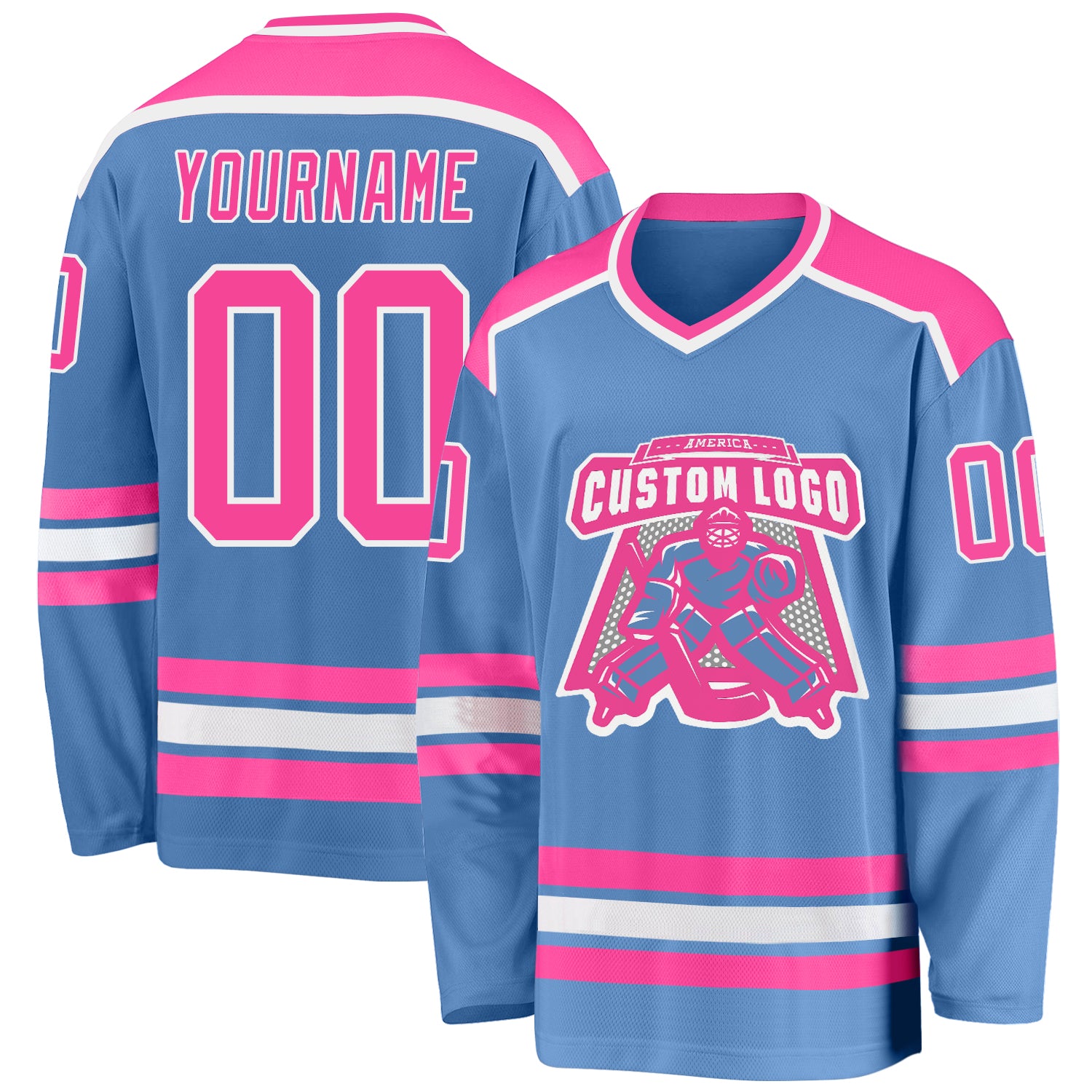 Personalized Light Blue Pink Hockey Jersey for Kids - Custom Sports Apparel Personalized Light Blue Pink-White Hockey Jersey