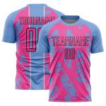 Custom Soccer Jersey with Name and Number - Personalized Light Blue Pink-White Irregular Shapes Uniform Personalized Light
