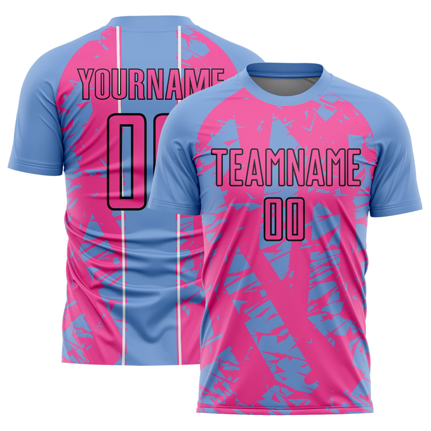 Custom Soccer Jersey with Name and Number - Personalized Light Blue Pink-White Irregular Shapes Uniform Personalized Light