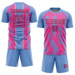 Custom Soccer Jersey with Name and Number - Personalized Light Blue Pink-White Irregular Shapes Uniform Personalized Light