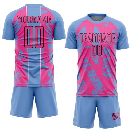Custom Soccer Jersey with Name and Number - Personalized Light Blue Pink-White Irregular Shapes Uniform Personalized Light