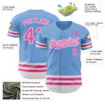 Custom Authentic Baseball Jersey with Personalized Name and Number - Light Blue Pink-White Line Design Personalized Light