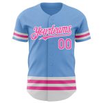 Custom Authentic Baseball Jersey with Personalized Name and Number - Light Blue Pink-White Line Design Personalized Light