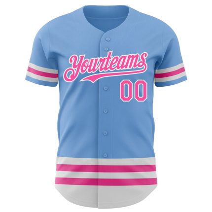 Custom Authentic Baseball Jersey with Personalized Name and Number - Light Blue Pink-White Line Design Personalized Light