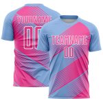 Custom Soccer Jersey with Personalized Name and Number - Light Blue Pink-White Lines Personalized Light Blue Pink-White Line