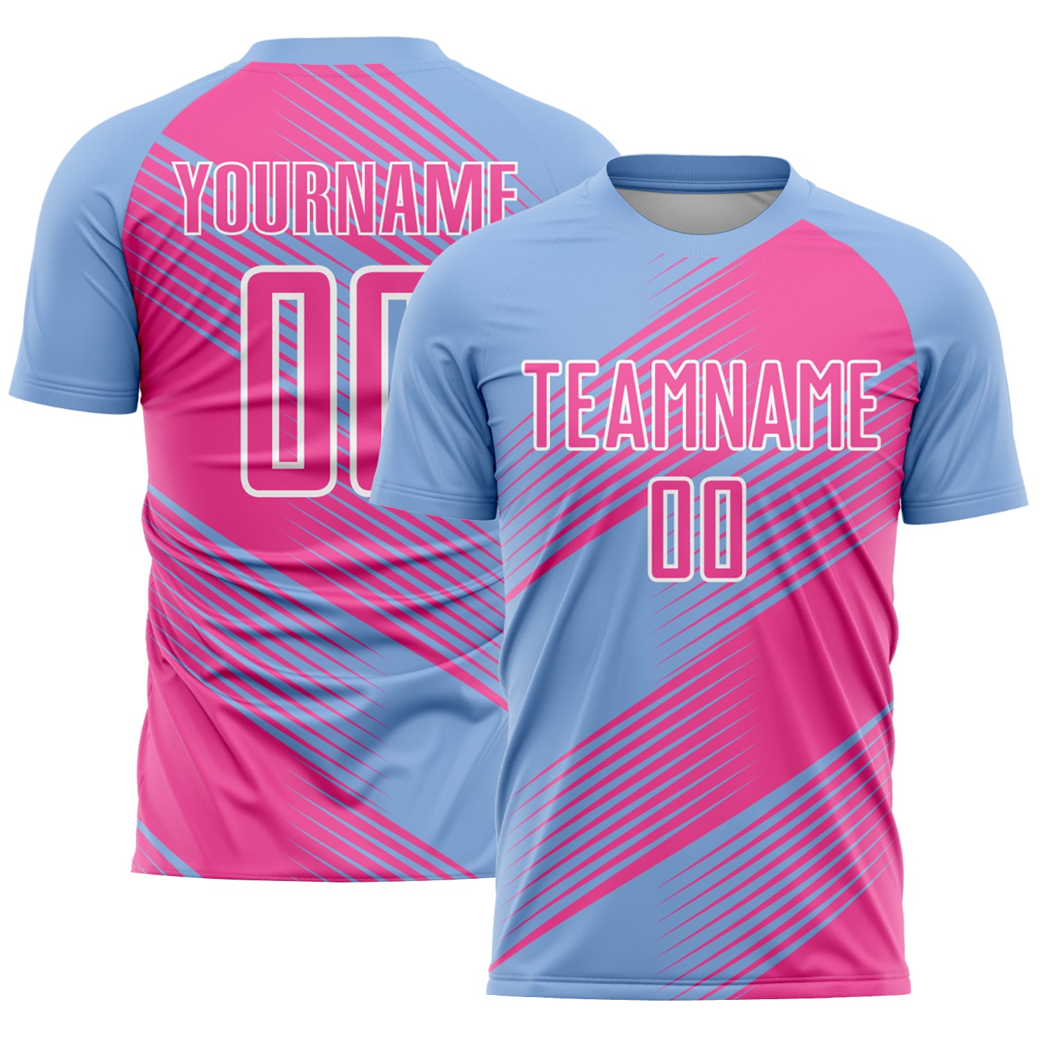 Custom Soccer Jersey with Personalized Name and Number - Light Blue Pink-White Lines Personalized Light Blue Pink-White Line