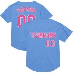 Personalized Light Blue Pink White Mesh Baseball Jersey - Authentic Throwback Style Personalized Light Blue Pink-White Mesh