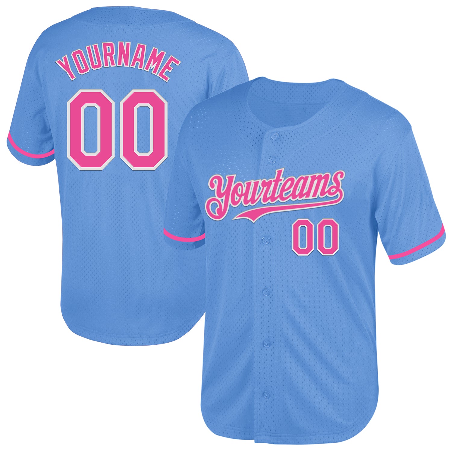 Custom Name and Number Personalized Light Blue Pink-White Mesh Baseball Jersey - Authentic Throwback Team Edition Personalized