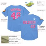 Personalized Light Blue Pink White Mesh Baseball Jersey - Authentic Throwback Style Personalized Light Blue Pink-White Mesh