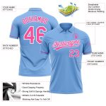 Custom Name and Number Light Blue Pink-White Vapor Golf Polo Shirt - Performance Team Apparel Personalized Light Blue Pink-White