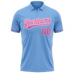 Custom Name and Number Light Blue Pink-White Vapor Golf Polo Shirt - Performance Team Apparel Personalized Light Blue Pink-White