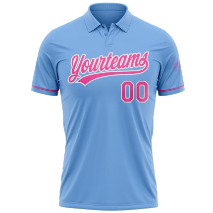 Custom Name and Number Light Blue Pink-White Vapor Golf Polo Shirt - Performance Team Apparel Personalized Light Blue Pink-White