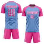 Custom Name and Number Personalized Soccer Jersey Light Blue Pink-White Pinstripe Team Uniform Personalized Light Blue Pink-White
