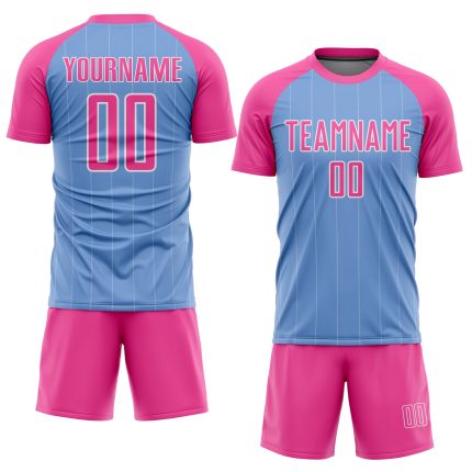 Custom Name and Number Personalized Soccer Jersey Light Blue Pink-White Pinstripe Team Uniform Personalized Light Blue Pink-White