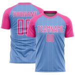 Custom Name and Number Personalized Soccer Jersey Light Blue Pink-White Pinstripe Team Uniform Personalized Light Blue Pink-White