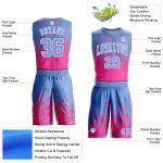 Custom Basketball Jersey with Personalized Name and Number, Light Blue Pink-White Round Neck Sublimation Suit Personalized