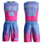 Custom Basketball Jersey with Personalized Name and Number, Light Blue Pink-White Round Neck Sublimation Suit Personalized