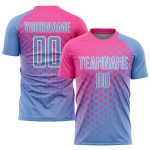 Personalized Light Blue Pink White Soccer Jersey Uniform for Kids and Adults Personalized Light Blue Pink-White Sublimation