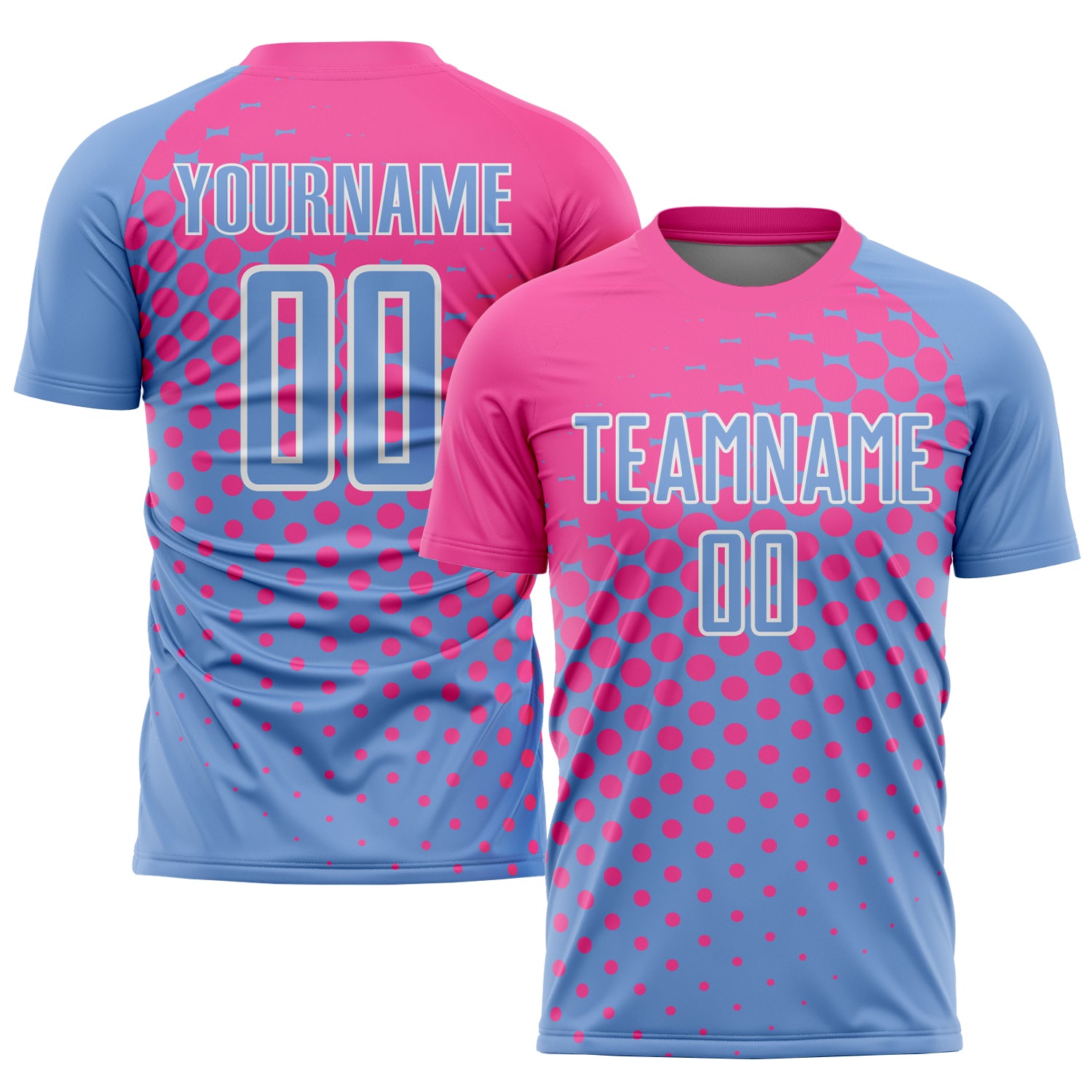 Personalized Light Blue Pink White Soccer Jersey Uniform for Kids and Adults Personalized Light Blue Pink-White Sublimation
