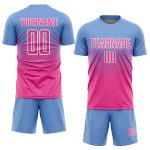 Custom Soccer Jersey with Name and Number - Personalized Light Blue Pink-White Sublimation Team Uniform Personalized Light