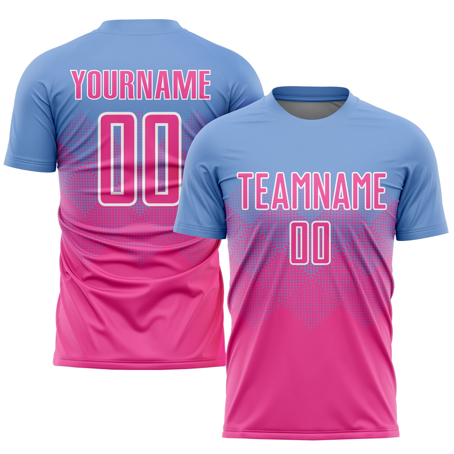 Custom Soccer Jersey with Name and Number - Personalized Light Blue Pink-White Sublimation Team Uniform Personalized Light